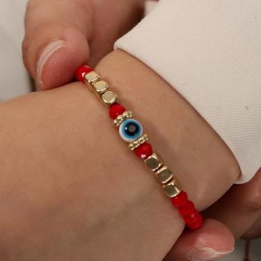 Imagem de 1 pulseira de corda vermelha com pingente de olho do diabo para mulheres e homens pulseiras ajustáveis com contas de vidro, 16-26 cm