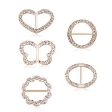 Imagem de 5 peças lenço de seda clipe de anel camiseta clipes de gravata para mulheres moda metal strass coração flor borboleta clipe círculo xale cachecóis fecho acessórios vestido joias fivela roupas anel