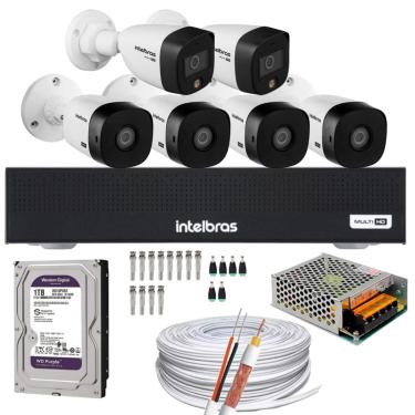 Imagem de Kit 6 Câmeras Intelbras 4 cam 1220 B Full Hd 2 cam Full color Dvr Mhdx 3008-C C/ 1tb purple