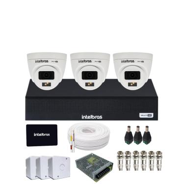 Imagem de Kit CFTV Com 3 Câmeras Intelbras 1120d Full Color  720p  DVR intelbras 1104-c  SSD 512gb Instalado
