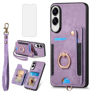 Imagem de Asuwish Capa de telefone para Samsung Galaxy S25 Edge capa carteira com protetor de tela de vidro temperado alça de pulso cordão RFID suporte para cartão de crédito anel suporte celular S25Edge 25S S