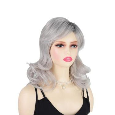 Imagem de Peruca Chic Ombre Wavy de 40 cm com cabelo sintético rosa - yiweisai