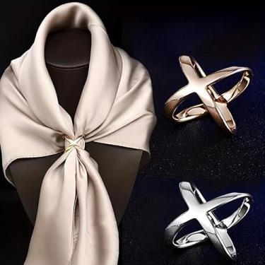 Imagem de 4 peças moda simples cachecol feminino fivela brilhante anel em forma de X dupla finalidade