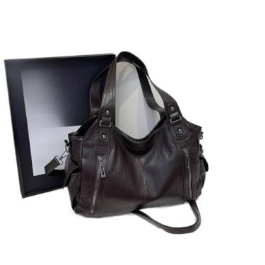 Imagem de Bolsa feminina de couro sintético macio de grande capacidade, bolsa de mão moderna com bolso com zíper, marrom café preto, Marrom