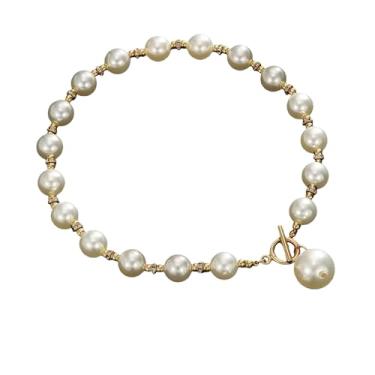 Imagem de Colar de pérolas para mulheres: colar de ouro grosso, joias delicadas com contas para aniversário, Natal, festa de casamento, dia dos namorados, Medium, Metal, Pérola sintética