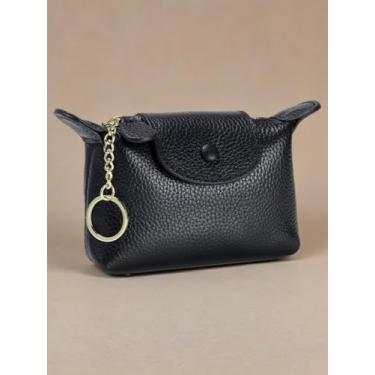 Imagem de Porta-moedas feminina de couro PU pequena bolsa de couro com zíper para mulheres elegante bolsa de dinheiro preta, Preto, M