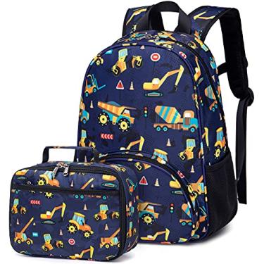 Imagem de Mochila para crianças, meninos, meninas, pré-escolar, jardim de infância, conjunto com lancheira, mochila escolar infantil, A - Caminhão azul marinho, Small, Bonito