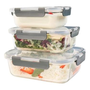 Imagem de Pote Hermético Quadrado Kit 3 Unidades Tampa Vedação Forte Armazenar Alimentos Cozinha Plástico Transparente Empilhável