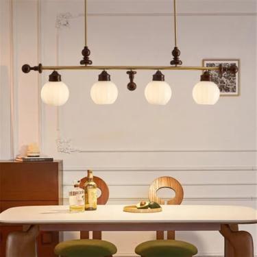 Imagem de Lustre contemporâneo de latão para sala de estar com LED, estilo retrô, criativo, para restaurante, quarto, escritório, hotel, casa de campo, café, luminária pendente (BB 4 lâmpadas)