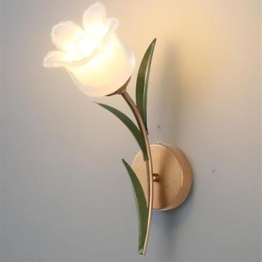 Imagem de Luminária de parede LED americana em formato de flor, estilo pastoral francês, criativa, para sala de estar, quarto, corredor, casa de campo (1 lâmpada, 1 peça)
