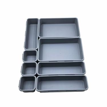 Imagem de U-KIME Conjunto de caixa de armazenamento de 8 peças, organizadores de mesa para cosméticos, artigos de papelaria, utensílios de cozinha, material de escritório e itens pequenos (cinza claro)