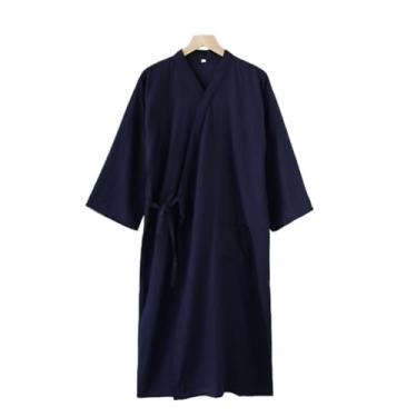Imagem de SXYMTSW 1 roupão, quimono de algodão, roupão solto, longo, roupa de dormir para homens, absorvente, respirável, com cinto de amarração (tamanho: grande, cor: ciano)