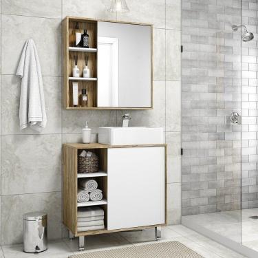 Imagem de Gabinete Banheiro Com Cuba 80cm Carvalho Cartagena/preto