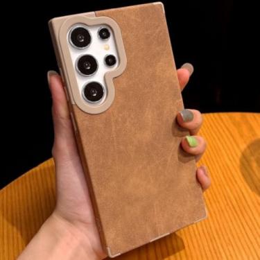 Imagem de Capa de couro luxuosa com estampa de luxo para Samsung S25 S24 S23 S22 Ultra Plus, proteção magnética de quatro cantos à prova de quedas (para Samsung Galaxy S22 Ultra/Marrom)