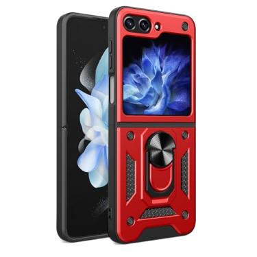Imagem de RKINC Capa para Samsung Galaxy Z Flip 7 FE/Flip 6 com capa deslizante para câmera e suporte de anel girado, grau militar, à prova de choque, com suporte magnético para carro, vermelho