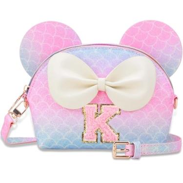 Imagem de Kejea Bolsa infantil para presentes infantis - Carteira personalizada com inicial para meninas 2 a 10, Roxo sereia