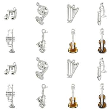 Imagem de UR URLIFEHALL 16 peças, 8 estilos, elementos musicais, pingentes de liga esmaltada, notas de instrumento musical, violino, pingentes de pingente para acessórios de fabricação de joias DIY