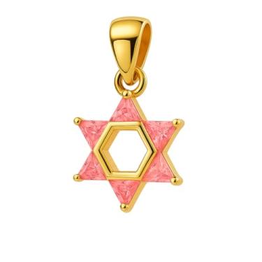 Imagem de 3 ARCHES USA Colar feminino de prata esterlina com estrela de Davi - pingente de prata esterlina 925 com pedras de zircônia cúbica multicoloridas - joia da Terra Santa banhada a ouro com corrente de