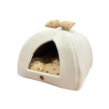 Imagem de Cama Pet Para Gato Ou Cachorro Pequeno Almofada Removivel Dupla Face Fundo Impermeavel Tamanho M E G(Bege Coroa,M)