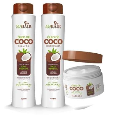 Imagem de Kit de Hidratação Capilar com Óleo de Coco Natural, Shampoo, Condicionador, Máscara e Creme de Pentear para Cabelos Secos e Danificados