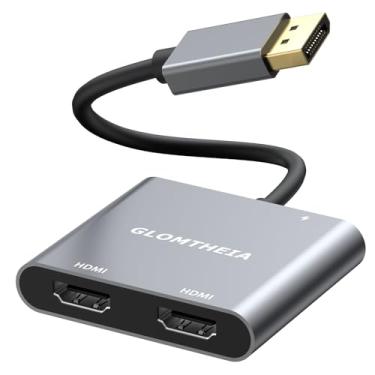 Imagem de Glomtheia Adaptador DisplayPort 4K 60Hz para HDMI duplo, divisor MST para extensor de monitor duplo, suporta modo estendido e espelhado, Plug and Play, cabo de alimentação USB incluído