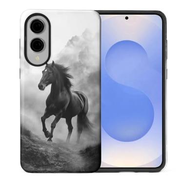 Imagem de CARLOCA Capa protetora brilhante de corpo inteiro compatível com Samsung Galaxy S25 Edge para meninas e meninos à prova de choque padrão de estética cavalo preto correndo montanhas enevoadas