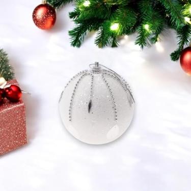 Imagem de Generic 1 peça de enfeites de bolas de Natal redondas com glitter em pó branco 8 cm