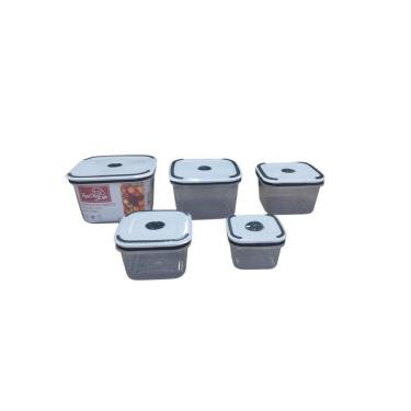 Imagem de Conjunto 5 Potes Herméticos Quadrado De Plástico Com Tampa