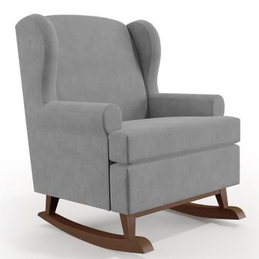 Imagem de Poltrona Malu Base De Madeira P02 Suede Cinza