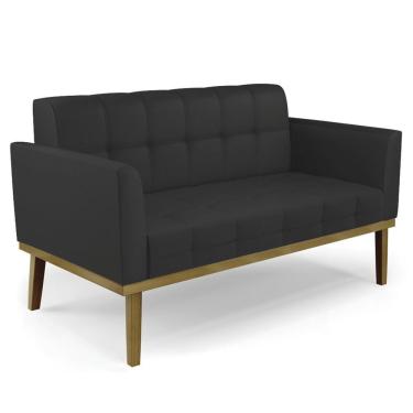 Imagem de Sofá Namoradeira Base Madeira Castanho Ana Sintético Preto - Ibiza