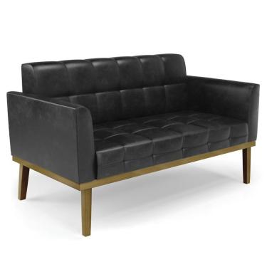 Imagem de Sofá Namoradeira Base Madeira Castanho Ana Sintético Pu Preto - Ibiza