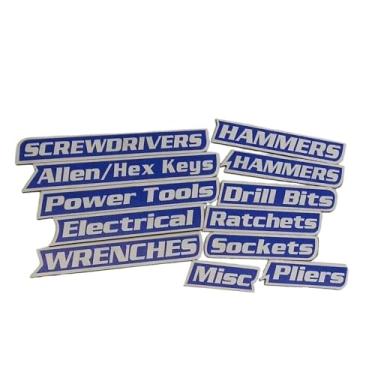 Imagem de Generic Conjunto de 12 Etiquetas Multifuncionais para Caixa de Ferramentas - Acessórios Reutilizáveis ​​para Organização de Ferramentas em Carrinhos, Armários, Azul