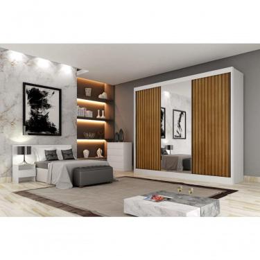 Imagem de Guarda Roupa Casal Ripado Com Espelho 3 Portas 4 Gavetas - Royale-branco - Móveis Horizonte