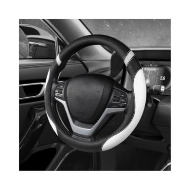 Imagem de MUQIDA Capa de volante de carro, couro premium de 38 cm, respirável, antiderrapante, protetor universal para volante confortável para SUV, caminhonete, acessórios de carro (branco)