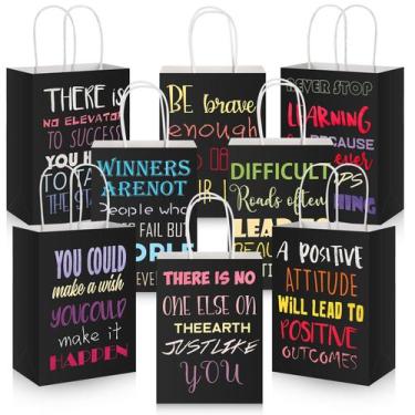Imagem de Sacos de presente motivacionais Berlune Black Kraft Paper 24 unidades