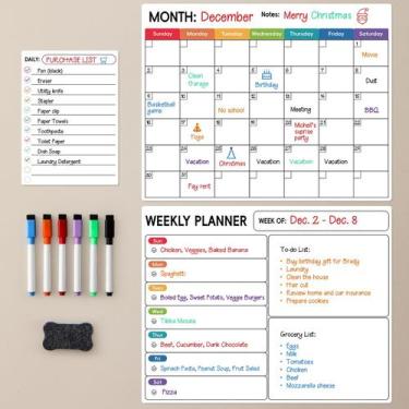 Imagem de Calendário magnético apagável a seco LANDNEOO para geladeira, pacote c