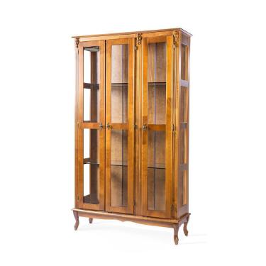 Imagem de Cristaleira Farmhouse De Madeira 3 Portas Vidro E Pés Luiz Xv - Imbuia Glazer