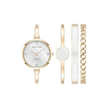 Imagem de Anne Klein Conjunto feminino de relógio e pulseira com detalhes em diamante cultivado em laboratório, AK/5142, Dourado