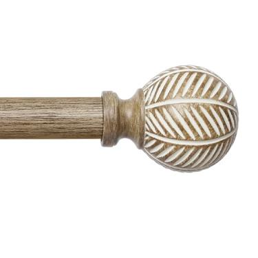 Imagem de Varões de cortina de madeira para janelas: Varão de cortina resistente ajustável de 2,5 cm a 365,8 cm com acabamentos de padrão de folha de grão de madeira sintética, hastes decorativas boho rústicas