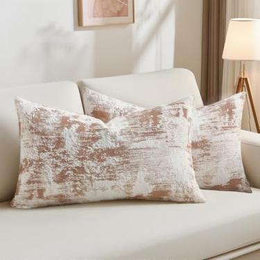 Imagem de HAUSSY Capas de almofada brancas enferrujadas 30,5 x 50,8 cm, conjunto de 2 fronhas decorativas de caxemira neutra jacquard texturizadas e macias para sofá para sala de estar, cama, decoração de casa
