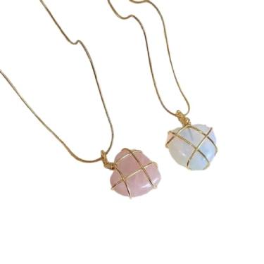 Imagem de DATOA Colar de coração com pedra da lua Y2K, colar de coração grosso, opala de quartzo rosa, coração, melhor amigo, amizade, para mulheres, Zinco, Sem Pedra Preciosa