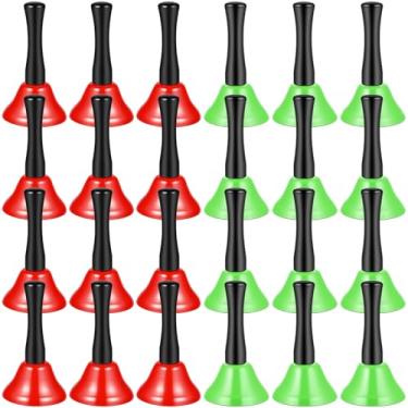 Imagem de 24 peças de sino de mão de Natal, cabo de madeira, aço metálico para adultos, sinos de madeira duráveis perfeitos para ensinar música, festas de fim de ano, coros de igreja e celebrações de Natal