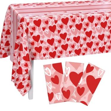 Imagem de AIBIIN Pacote com 3 toalhas de mesa descartáveis de plástico para decoração feliz dia dos namorados, coração, vermelho, decorações de festa dos namorados, 137 x 272 cm