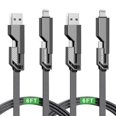 Imagem de Cabo de carregamento 4 em 1, cabo USB para USB C de 100 W, pacote com 2 cabos de carregamento rápido com porta tipo C/USB A/L para iPhone 16/15/14 série iPad Pixel Samsung MacBook - Cinza