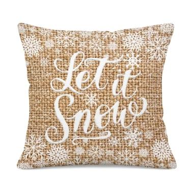 Imagem de UZFNY Let It Snow Capas de almofada de estopa de Natal Natal floco de neve decoração ao ar livre capas de almofada dupla face capa de almofada quadrada de inverno para sofá 18x18 polegadas