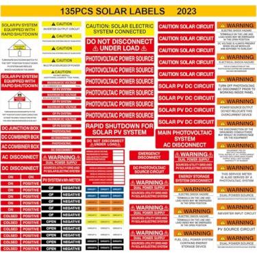 Imagem de Kit de etiquetas de instalação solar com 135 unidades | Adesivos de segurança fotovoltaicos para painéis elétricos | Circuito solar de cuidado | Aviso de fonte de alimentação fotovoltaica | Compatível