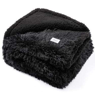 Imagem de Wowchine Cobertor preto de pele sintética para cães grandes, gatos, filhotes, à prova d'água, cobertores calmantes para cães, cobertores macios de pele sintética para protetor de sofá, capa de cama