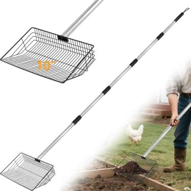 Imagem de GrowCube Colher grande para cocô de galinha de 25,4 cm, colher de metal longa ajustável de 91 a 170 cm com alça de aço inoxidável, pá de cocô destacável 5 em 1 para ferramentas de limpeza de areia