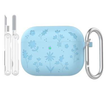 Imagem de Rertnocnf Capa compatível com AirPods Pro 3, linda capa de flor gravada compatível com AirPod Pro 3 2025, protetor de fone de ouvido com tampa multifuncional de silicone macio com mosquetão e kit de
