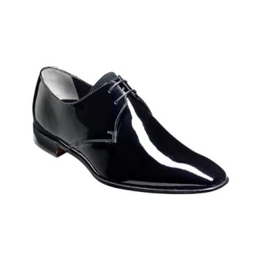 Imagem de BARKER Goldington Sapato social masculino feito à mão em couro Oxford com elegância atemporal e artesanato superior – Roupa formal e de negócios, Preto patenteado/camurça preta, 41